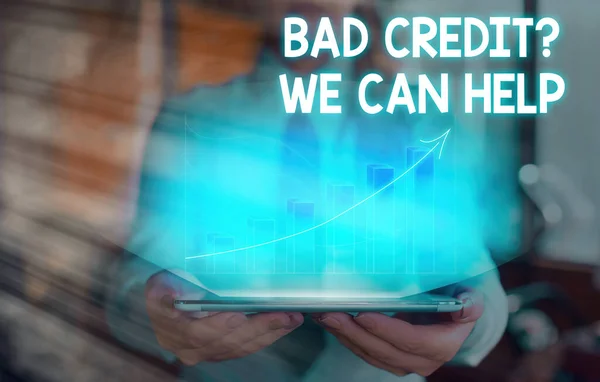 Conceptual hand writing showing Bad Credit Question We Can Help. Business photo text offering help after going for loan then rejected. — Stock Photo, Image