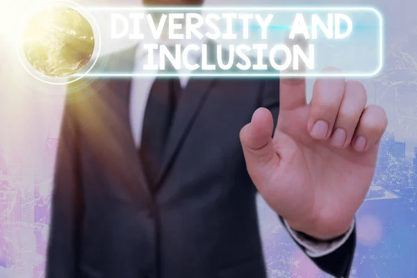 Writing note showing Diversity And Inclusion. Business photo showcasing range human difference includes race ethnicity gender Elements of this image furnished by NASA.