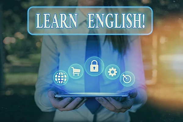 Writing note showing Learn English. Business photo showcasing gain acquire knowledge in new language by study. — Stock Photo, Image