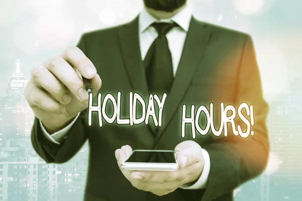 Handwriting text Holiday Hours. Concept meaning employee receives twice their normal pay for all hours. — Stock Photo, Image