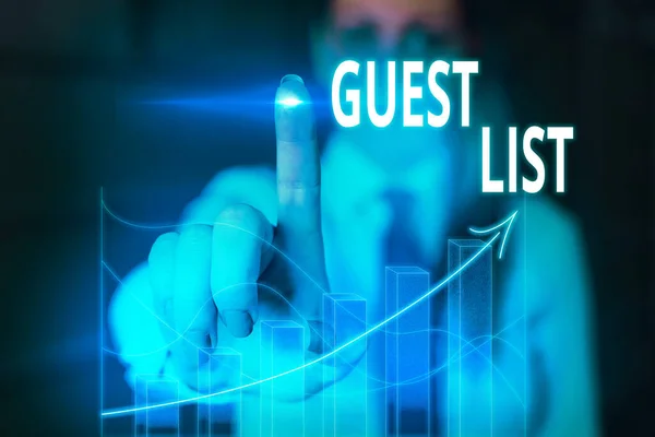 Word writing text Guest List. Business concept for a list of showing who are allowed to enter the show or an event.