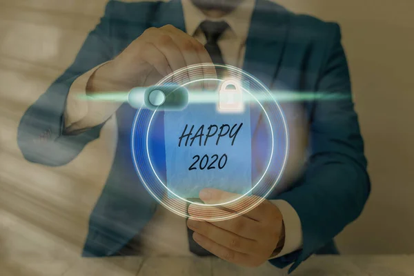 Word skrift text Happy 2020. Affärsidé för att visa eller orsaka glädje eller tillfredsställelse för 2019. — Stockfoto