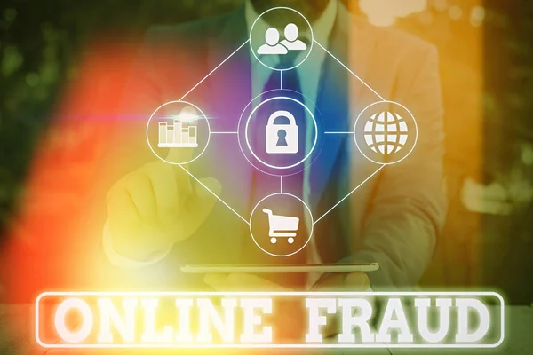 Word writing text Online Fraud. Business concept for use of Internet services to deceive victims and steal money. — Stock Photo, Image