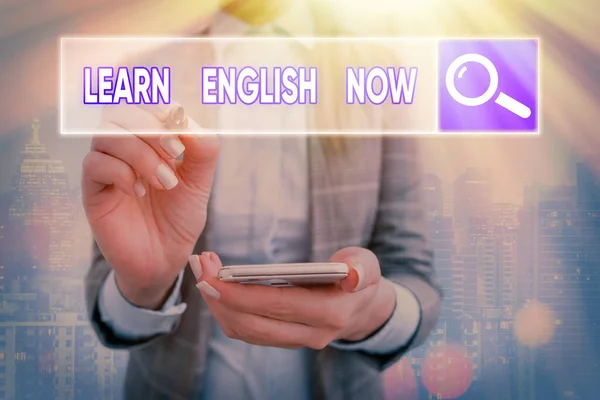 Text sign showing Learn English Now. Conceptual photo gain or acquire knowledge and skill of english language. — Stock Photo, Image