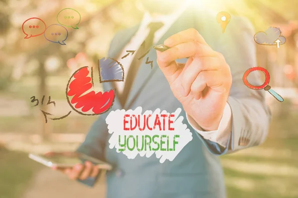 Conceptual hand writing showing Educate Yourself. Business photo text prepare oneself or someone in a particular area or subject. — Stock Photo, Image