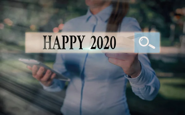 Fogalmi kézírás, amely bemutatja Boldog 2020. Üzleti fotó bemutató érzés mutatja, vagy okoz örömet vagy elégedettséget 2019. — Stock Fotó
