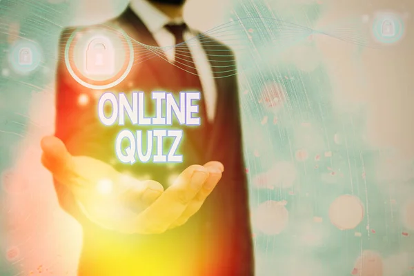 Writing note showing Online Quiz. Business photo showcasing game or a mind sport that are published on the Internet.