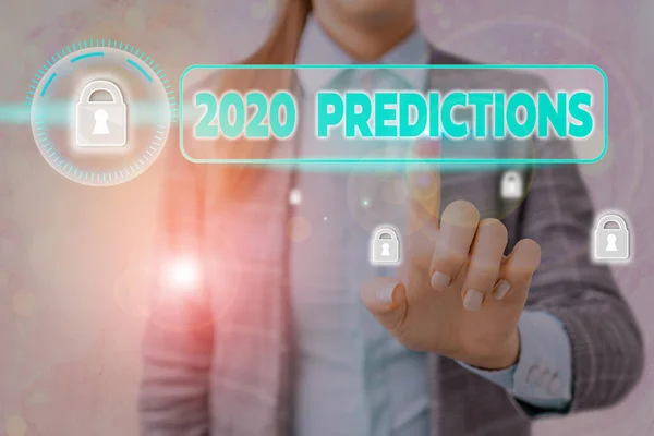 Scrittura a mano concettuale che mostra le previsioni 2020. Dichiarazione di presentazione delle foto aziendali su ciò che pensi accadrà nel 2020 . — Foto Stock