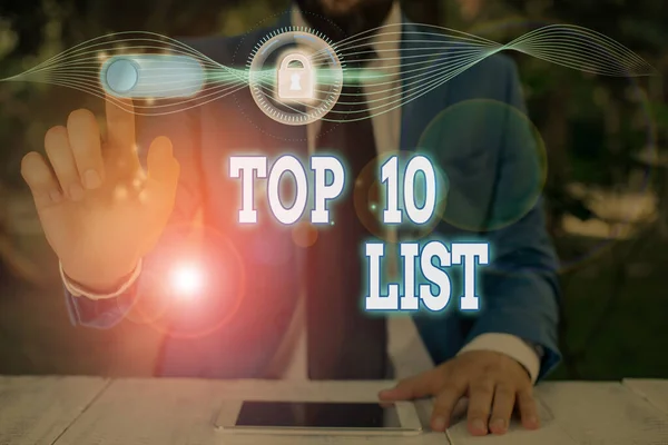 Escrita de mão conceitual mostrando Top 10 Lista. Texto de foto de negócios os dez itens mais importantes ou bem sucedidos em uma lista particular . — Fotografia de Stock