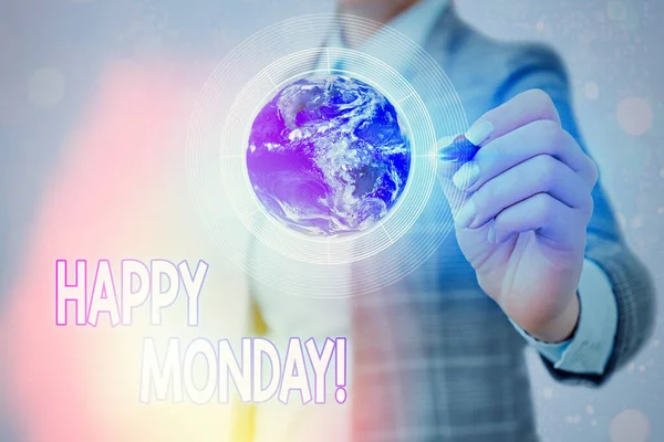 Word writing text Happy Monday. Business concept for telling that demonstrating order to wish him great new week Elements of this image furnished by NASA.