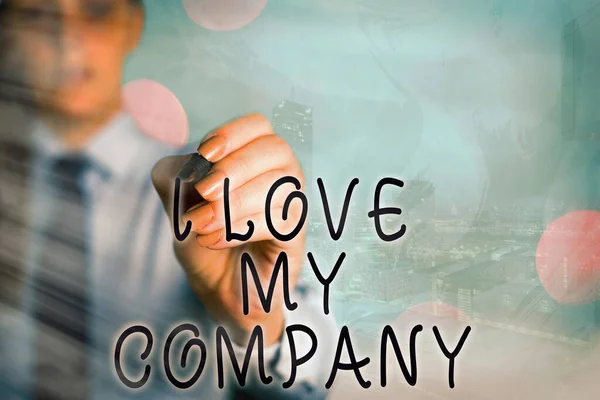 Texto de escritura de palabras I Love My Company. Concepto de negocio para saber por qué admirar su trabajo y lugar de trabajo . — Foto de Stock