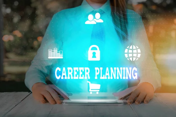 Handschrift tekst schrijven Carrière Planning. Concept betekent Strategisch plannen van uw carrièredoelen en werksucces. — Stockfoto