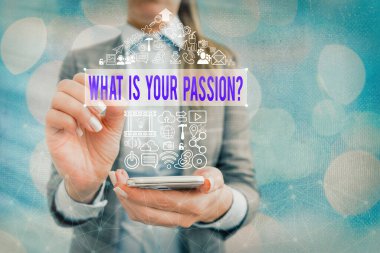 Kelime yazma metni Tutkunuz Nedir Sorusu. Onun güçlü ve ancak kontrol edilebilir duygu hakkında sormak için Iş kavramı.