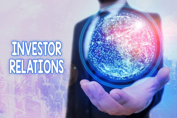 Konceptuell handskrift som visar Investor Relations. Affärsfoto text förvaltning ansvar som integrerar finansiering Delar av denna bild som tillhandahålls av NASA. — Stockfoto