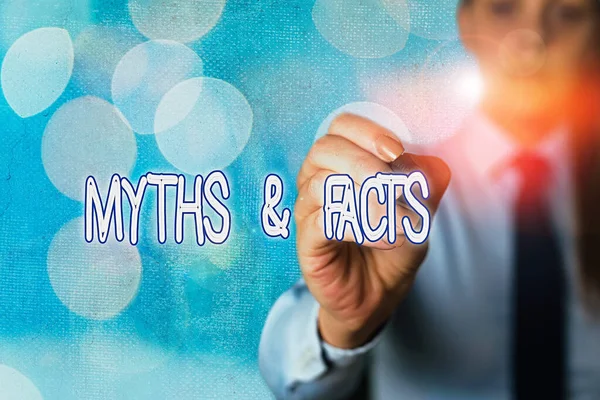 Word writing text Myths And Facts. Business concept for usually traditional story of ostensibly historical events. — Stock Photo, Image