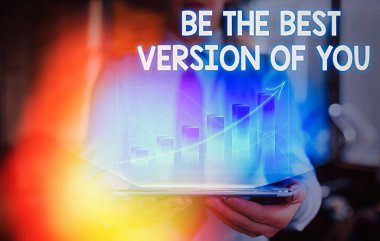 Sen En İyi Sürümü be gösteren kavramsal el yazısı. İş fotoğrafı metin geliştirmeye başlamak nerede uzak hareket edecek.