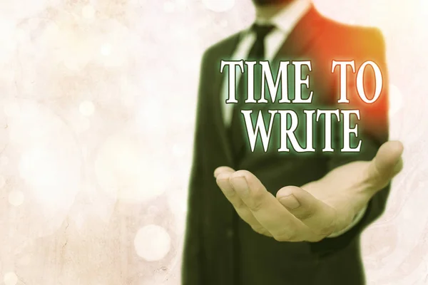 Escrita de mão conceitual mostrando Tempo para Escrever. Texto de foto de negócios para gravar algo ou para expressar uma ideia em papel ou livro . — Fotografia de Stock