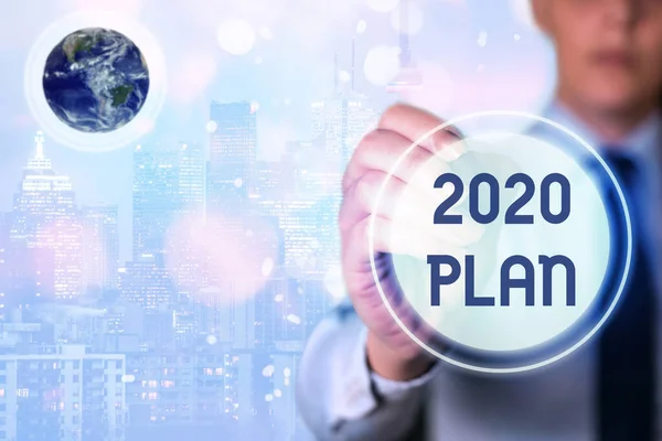 Texto de redacción de palabras Plan 2020. Concepto de negocio para establecer sus metas y planes para el año en curso o en 2020 Elementos de esta imagen proporcionados por la NASA . — Foto de Stock