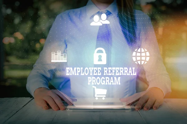 Handwriting text writing Employee Referral Program. Concept meaning employees are rewarded for introducing recruits. — Stock Photo, Image