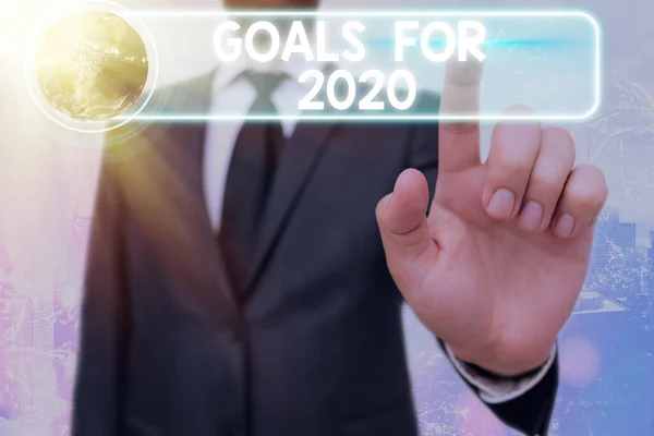 Writing note showing Goals For 2020. Business photo showcasing object of demonstratings ambition or effort aim or desired result Elements of this image furnished by NASA. — Stock Photo, Image