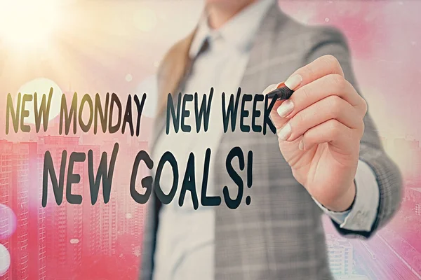 Word writing text New Monday New Week New Goals. Business concept for goodbye weekend starting fresh goals targets. — 스톡 사진