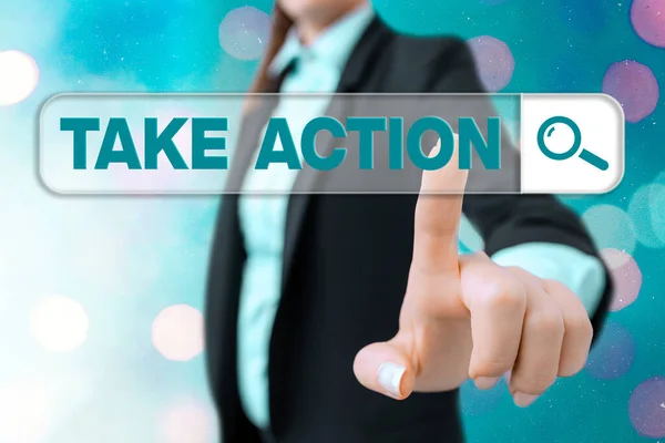 A "Cselekedj!" feliratot. Üzleti fotó bemutatása, hogy tegyen valamit annak érdekében, hogy egy adott eredményt. — Stock Fotó