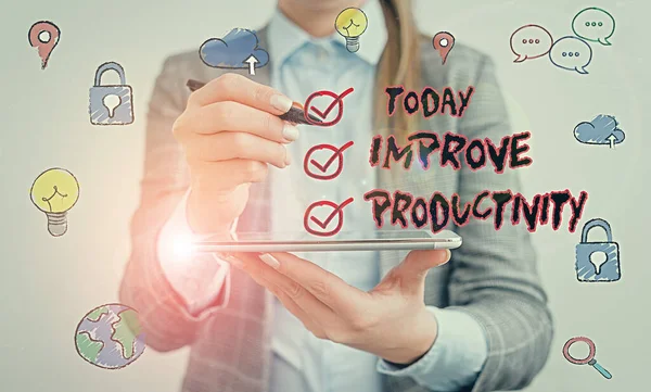 Text tecken som visar Förbättra produktiviteten. Konceptfoto för att öka maskinens och processens effektivitet. — Stockfoto