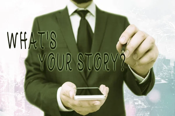 Handstilstext Vad är din Storyquestion. Begreppet mening sätt att fråga demonstrera om tidigare händelser. — Stockfoto