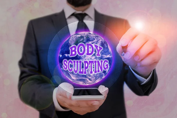 Handwriting text Body Sculpting. Concept meaning activity of increasing the body visible muscle tone Elements of this image furnished by NASA.