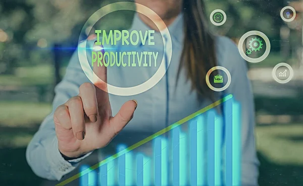 Tekst schrijven Verbeter de productiviteit. Bedrijfsconcept om de machine en procesefficiëntie te verhogen. — Stockfoto