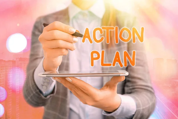 Text sign showing Action Plan. Conceptual photo detailed plan outlining actions needed to reach goals or vision. — Stock Photo, Image