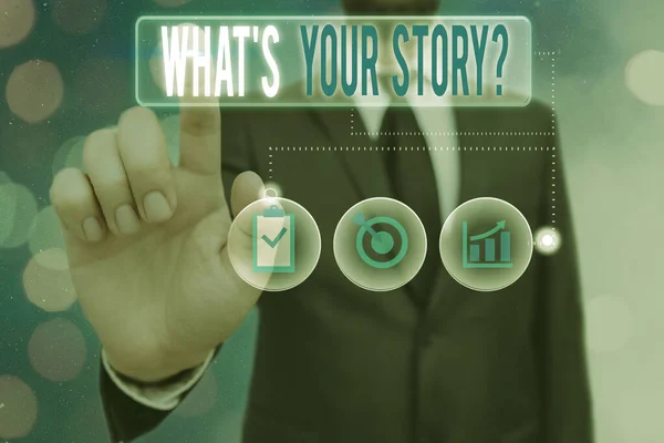 Word writing text Vad är din Storyquestion. Affärsidé för sätt att fråga demonstrera om tidigare händelser. — Stockfoto