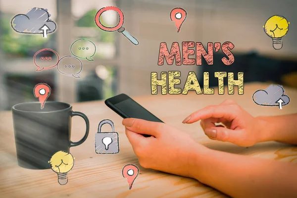 Text sign showing Mens Health. Conceptual photo state of complete physical mental and social well being by man.