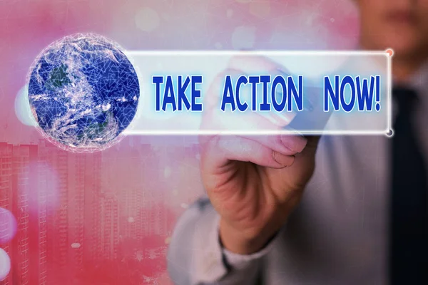 Текст для написания слов Take Action Now. Бизнес-концепция для того, чтобы сделать что-то официальное или скрытое для достижения цели с помощью проблем Элементы этого изображения, предоставленного НАСА . — стоковое фото