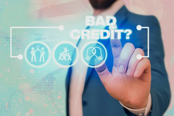 Text sign showing Bad Creditquestion. Conceptual photo inability to repay a debt on time and in full. — Stock Photo, Image