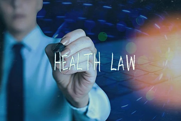 Writing note showing Health Law. Business photo showcasing law to provide legal guidelines for the provision of healthcare.