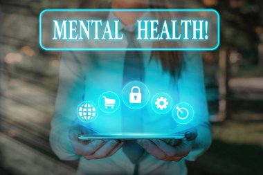 Ruh Sağlığını gösteren bir not yazıyorum. İş fotoğraf onların psikolojik refahı ile ilgili durum gösteren vitrine.