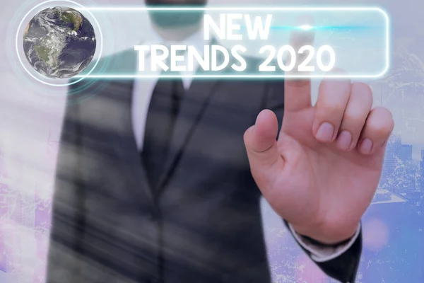 Schrijfnotitie met nieuwe trends 2020. Zakelijke foto presentatie van de algemene richting waarin iets is de ontwikkeling van Elementen van dit beeld ingericht door NASA. — Stockfoto