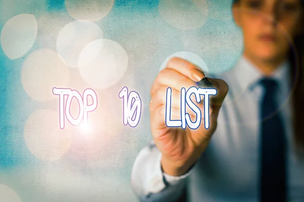 Tekst schrijven Top 10 Lijst. Bedrijfsconcept voor de tien belangrijkste of succesvolste items in een bepaalde lijst. — Stockfoto