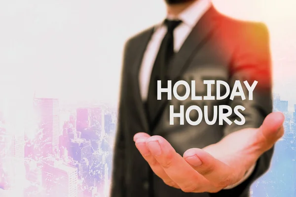 Escrita de mão conceitual mostrando Horas de férias. Texto da foto de negócios Trabalho de horas extras para funcionários sob horários de trabalho flexíveis . — Fotografia de Stock