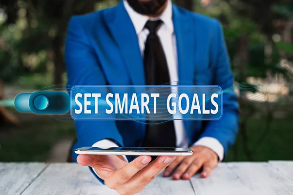 Scrivere testi a mano Set Smart Goals. Concetto che significa dare criteri da guidare nella definizione degli obiettivi . — Foto Stock