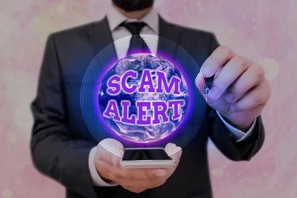 Handschrift tekst Scam Alert. Concept betekent ongevraagde e-mail die het vooruitzicht van een koopje claimt Elementen van dit beeld geleverd door NASA. — Stockfoto