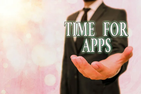 Escrita de mão conceitual mostrando Time For Apps. Texto de foto de negócios fazer uso de aplicação ou serviços usando as tecnologias . — Fotografia de Stock