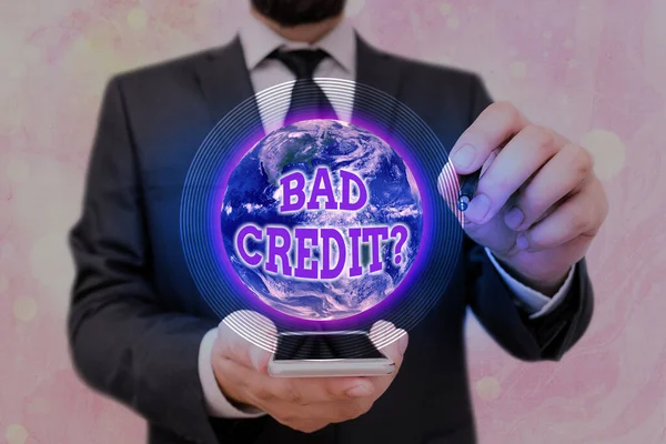 Handwriting text Bad Creditquestion. Concept meaning inability to repay a debt on time and in full Elements of this image furnished by NASA. — Stock Photo, Image
