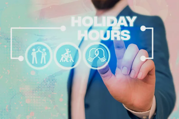 Signo de texto que muestra el horario de vacaciones. Foto conceptual Trabajo de horas extras para los empleados bajo horarios de trabajo flexibles . —  Fotos de Stock