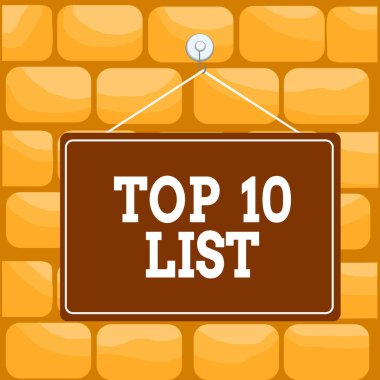 İlk 10 Listesi 'ni yazan el yazısı metni. Belirli bir listedeki en önemli ya da en başarılı on öge anlamına gelen kavram boş tahta boş hatırlatıcısı arkaplan dikdörtgenini ekle.