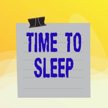 Uyku Zamanı 'nı gösteren bir not yazıyorum. Uykunun doğal bir dönemini gösteren iş fotoğrafı ya da eylemsiz olmak Kağıt satırları klasör süpür not defteri renk arkaplanı.
