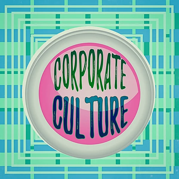 Text sign showing Corporate Culture. Conceptual photo pervasive values and attitudes that characterize a company Circle button colored sphere switch center background middle round shaped.