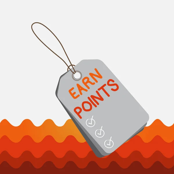 Conceptual hand writing showing Earn Points. Business photo text collecting scores in order qualify to win big prize Rectangle badge attached string colorful background with tag.