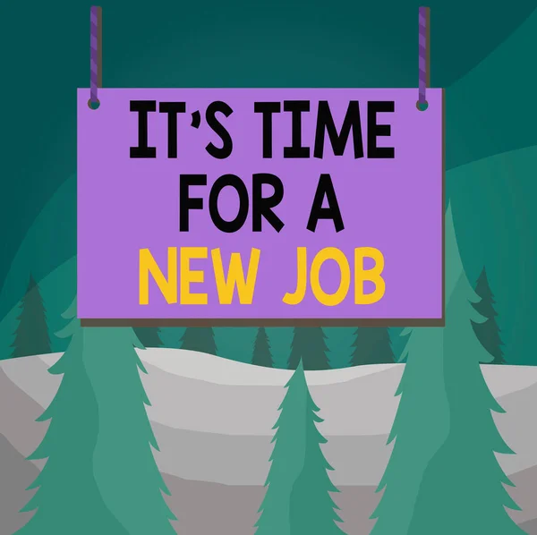 Word writing text Its Time For A New Job. Business concept for having paid position regular employment Wooden board wood rectangle shape empty frame fixed colorful striped string. — Stock Photo, Image